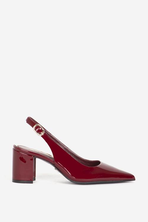 Kadın Sivri Burun Topuklu Arkası Açık Rugan Stiletto Ayakkabı PL 984102 CHERRY