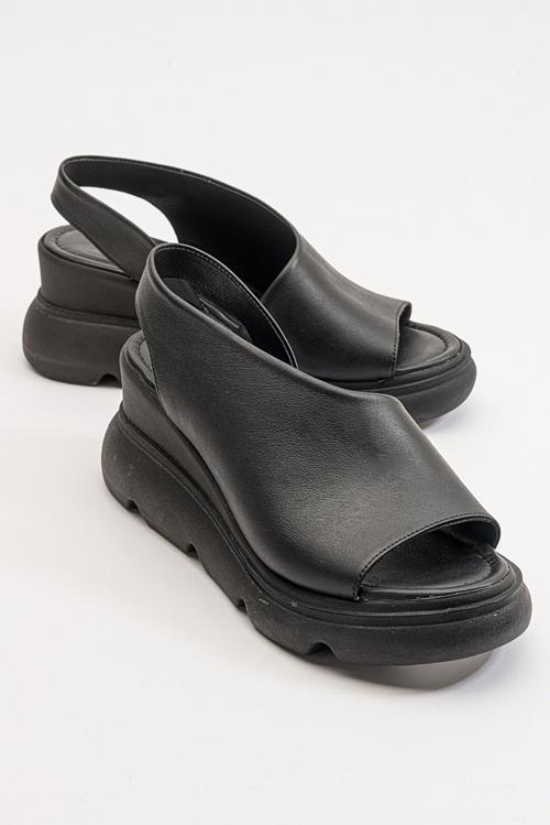 Kadın Bantlı Dolgu Taban Comfort Günlük Sandalet Gerçek Deri ZY 7712 SİYAH