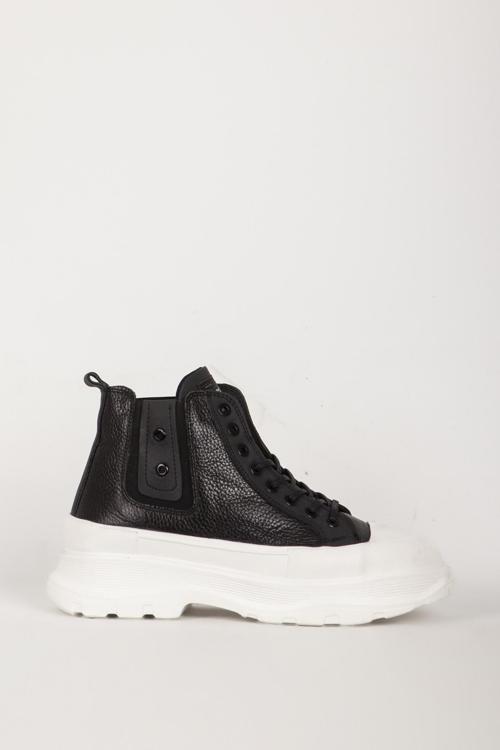 Erkek Yarım Bilek Bağcıklı Casual Erkek Sneaker Bot Gerçek Deri MC 18443 SİYAH