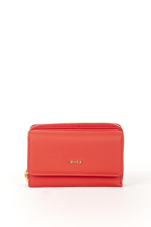 GD 2754 Hakiki Deri Fermuarlı Kapaklı Kadın Cüzdan KIRMIZI