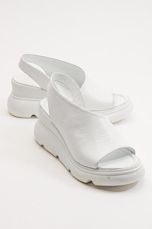 Kadın Bantlı Dolgu Taban Comfort Günlük Sandalet Gerçek Deri ZY 7712 BEYAZ