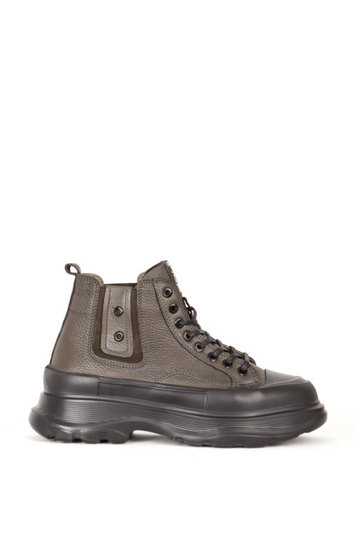 Erkek Yarım Bilek Bağcıklı Casual Erkek Sneaker Bot Gerçek Deri MC 18443 HAKİ