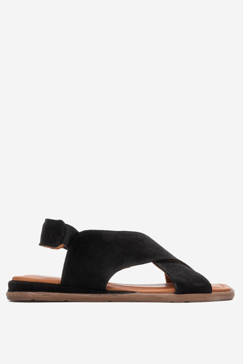 Kadın Çapraz Bantlı Comfort Casual Sandalet Gerçek Deri ZY 7616 SÜET SİYAH