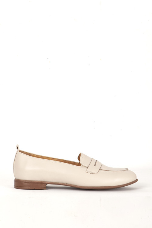 04037 Gerçek Deri Kadın Loafer BEJ