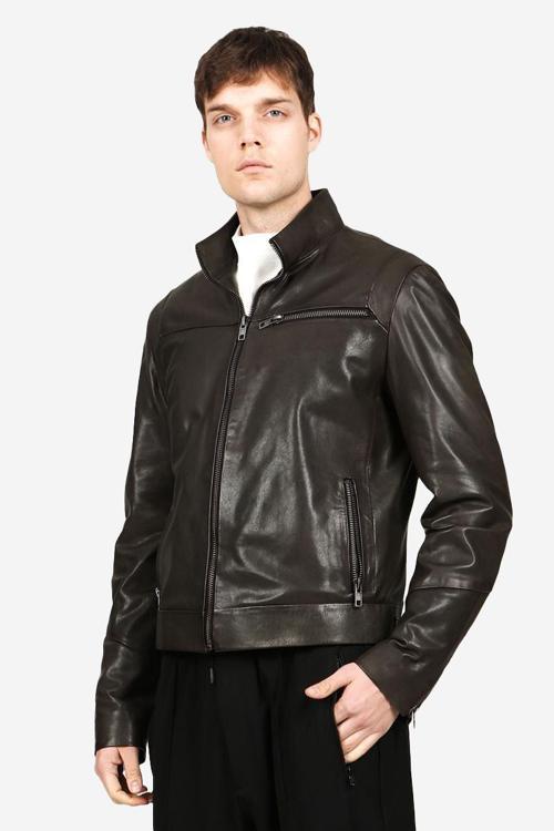 Saint-Denis Erkek Gömlek Yaka Rahat Kesim Gerçek Deri Mont YEŞİL