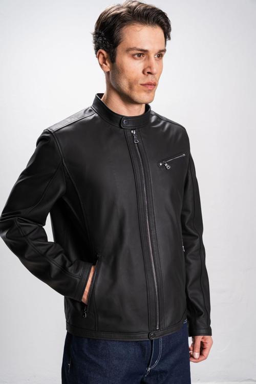 Faenza Erkek Hakim Yaka Slimfit Gerçek Deri Mont SİYAH