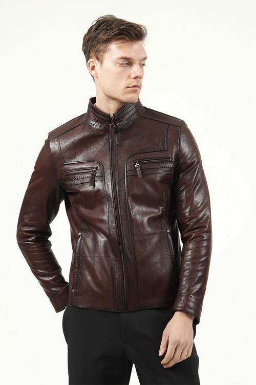 Orlando Erkek Jumbo Slimfit Gerçek Deri Mont FINDIK