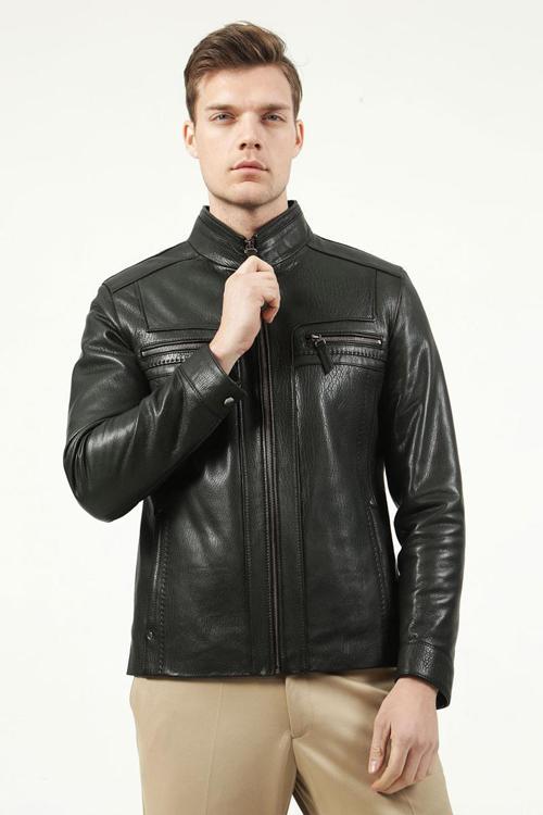 Orlando Erkek Jumbo Slimfit Gerçek Deri Mont YEŞİL