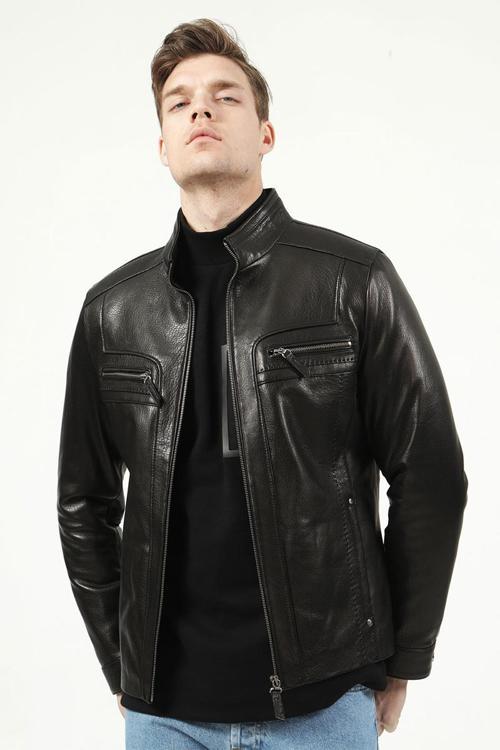 Orlando Erkek Jumbo Slimfit Gerçek Deri Mont SİYAH