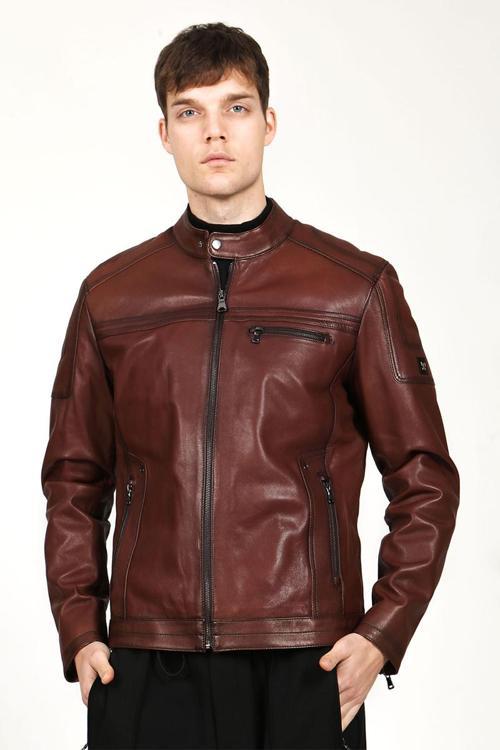 TOPGUN VEJETAL Gerçek Deri Erkek Mont KIZIL