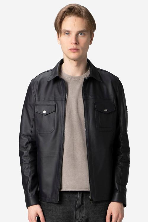 WM244 TAFTA Gerçek Deri Erkek Mont LACİVERT