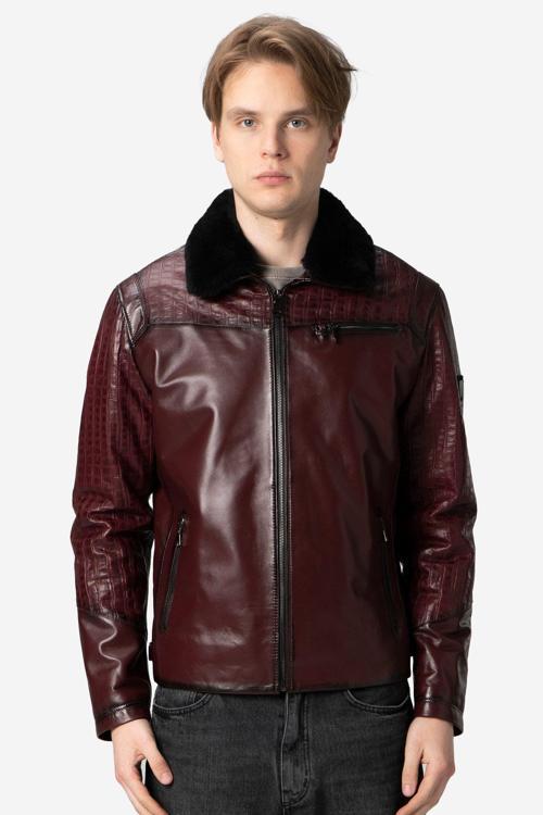 Zaragoza Erkek Jumbo Yaka Kürklü Hakiki Deri Mont BORDO