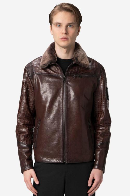 Zaragoza Erkek Jumbo Yaka Kürklü Hakiki Deri Mont FINDIK