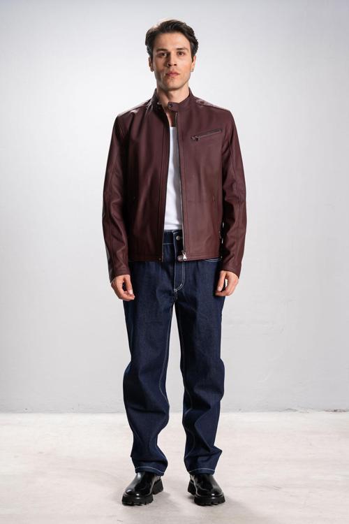 Faenza Erkek Hakim Yaka Slimfit Gerçek Deri Mont BORDO