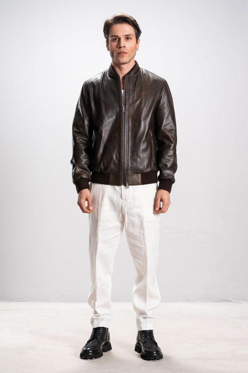 Lucca Erkek Ribanalı Kolej Gerçek Deri Mont SİYAH/TABA