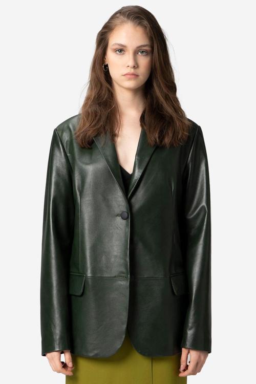 Bloom Kadın Oversize Düğmeli Hakiki Deri Blazer Ceket YEŞİL