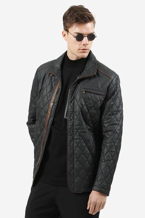 E1012 Gummy Gerçek Deri Erkek Kaban LACİVERT