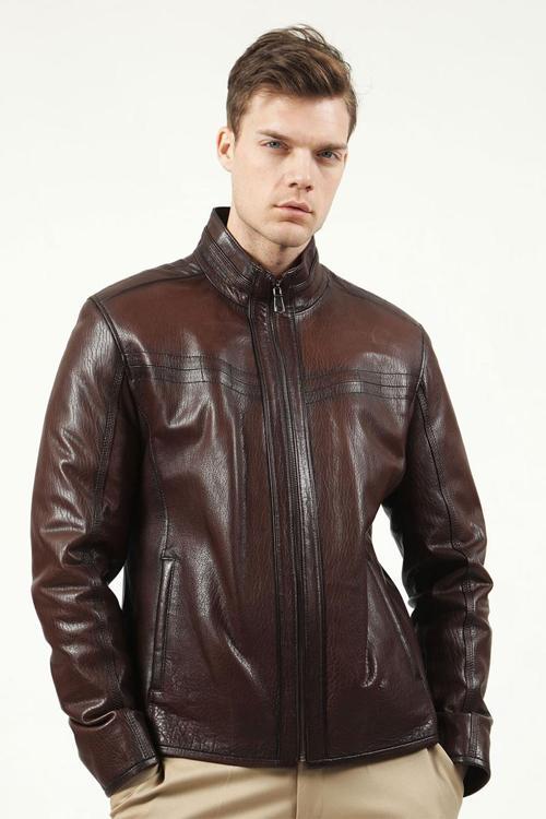 E1097 Jumbo Gerçek Deri Erkek Mont KIZIL