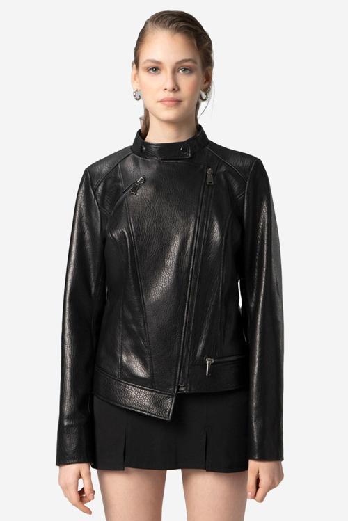 WM046 JUMBO Gerçek Deri Kadın Mont SİYAH