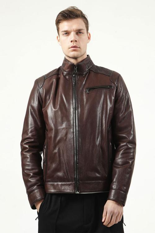 Oregon Erkek Jumbo Dik Yaka Hakiki Deri Kaban KIZIL