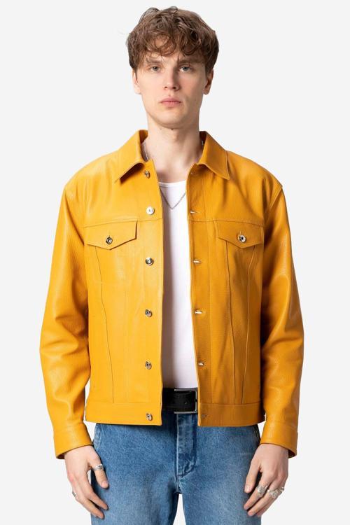 Sidney Erkek Jumbo Spor Hakiki Deri Ceket SARI