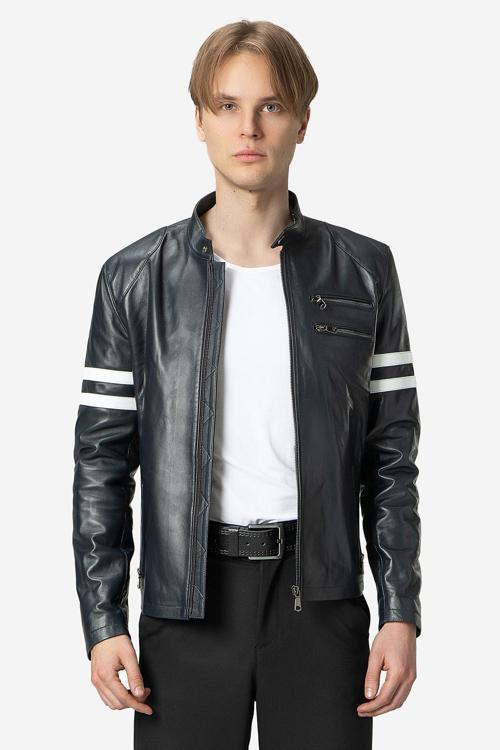 Nantes Erkek Hakim Yaka Slim Kesim Hakiki Deri Mont LACİVERT