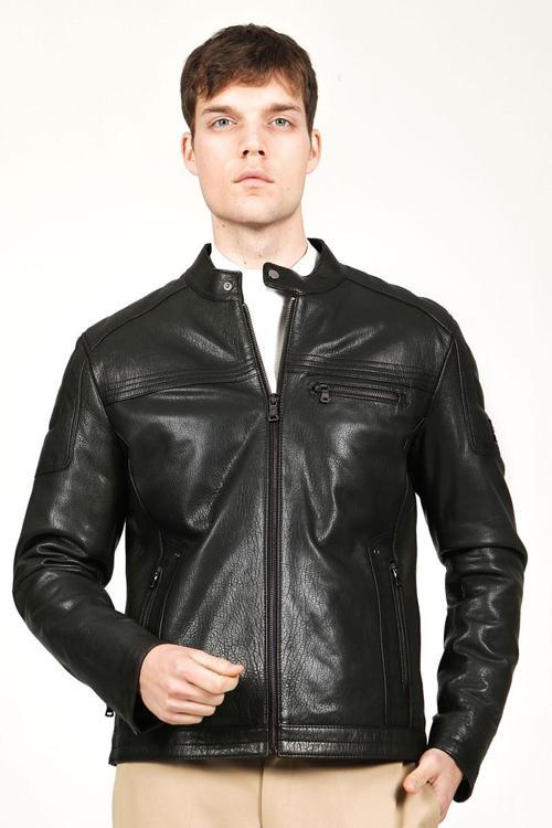 Topgun Jumbo Gerçek Deri Erkek Mont YEŞİL