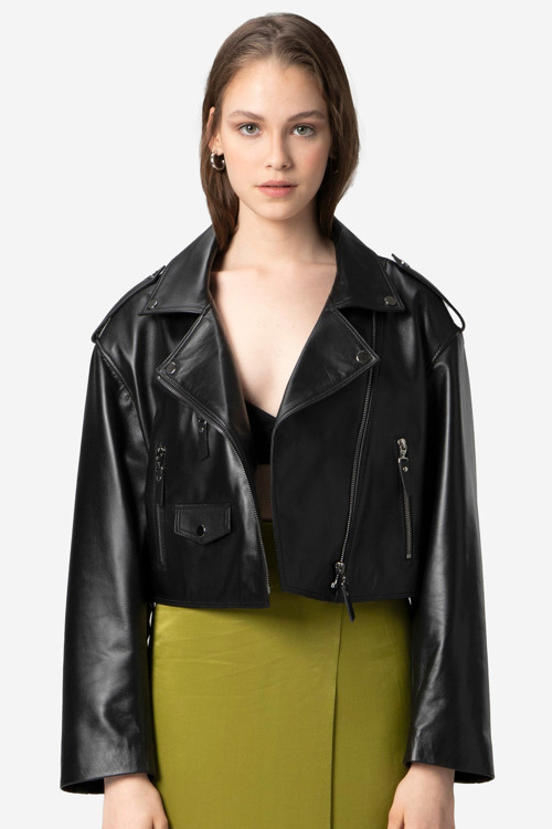 WM038A Gerçek Deri Kadın Mont SİYAH