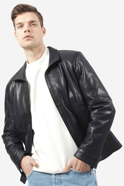 Utah Erkek Jumbo Slimfit Hakiki Deri Mont LACİVERT