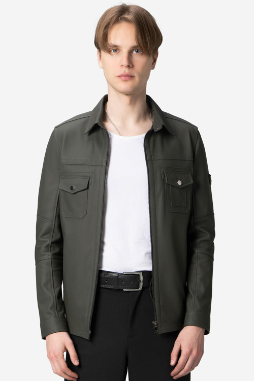 WM244 TAFTA Gerçek Deri Erkek Mont YEŞİL