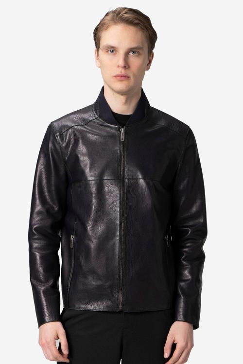 WM251 Erkek Jumbo Slim-Fit Hakiki Deri Mont LACİVERT