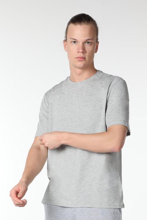 Erkek Kısa Kollu Bisiklet Yaka Tişört Gri
