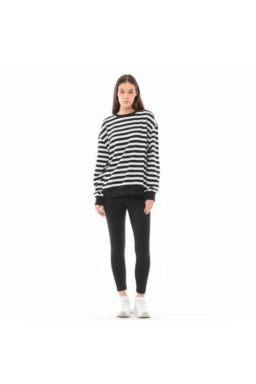 Kadın Çizgili Oversıze Sweat
