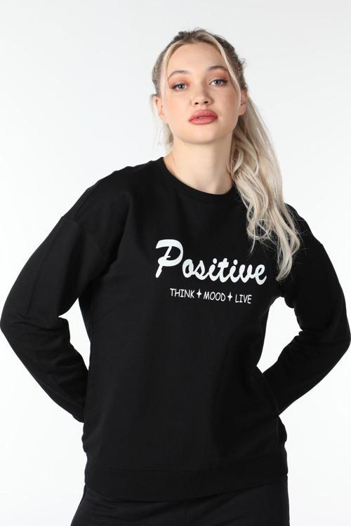 Kadın Baskılı Sweat Siyah