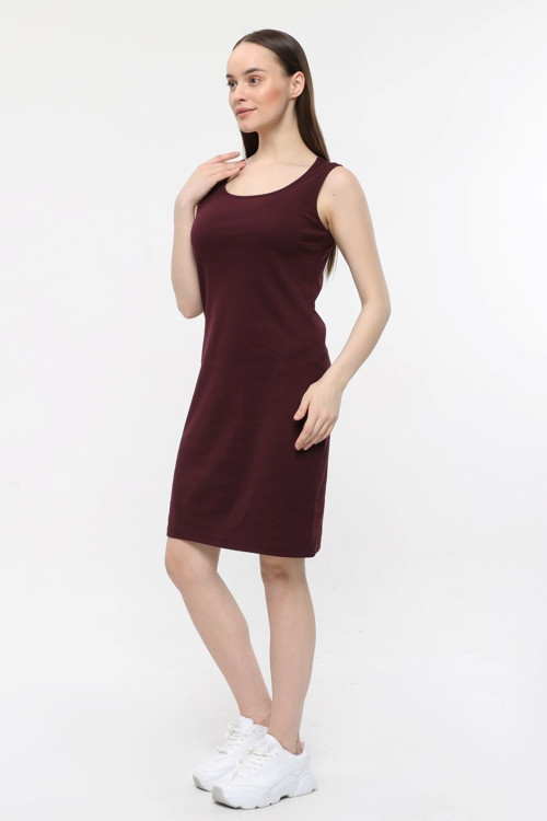 Kadın Kolsuz Elbise Mürdüm