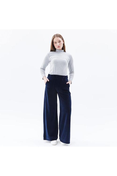 Kadın Kadife Oversize Bol Paça Pantolon Lacivert
