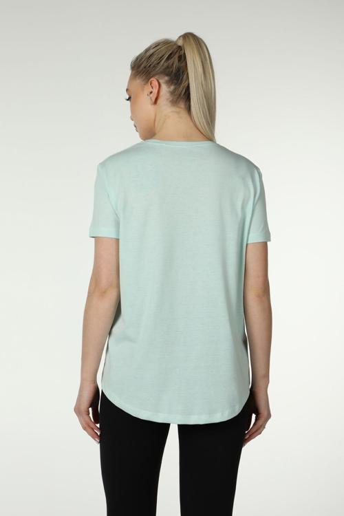 Kadın Baskılı Kısa Kollu Arka Oval Bisiklet Yaka Tişört Su Yeşili