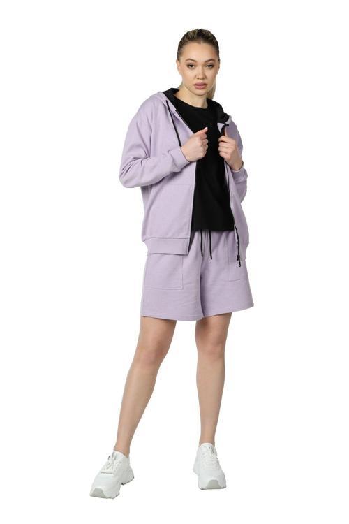 Kadın Kapüşonlu Fermuarlı Sweatshırt Lila