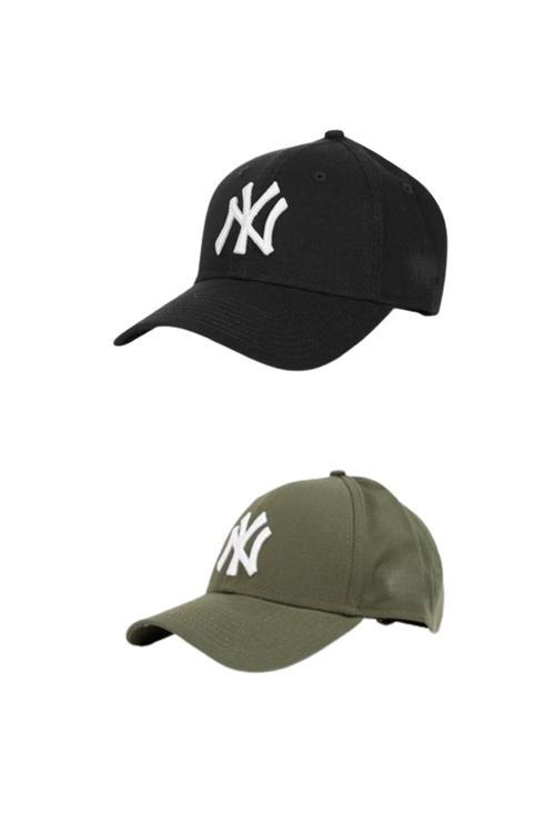 Unisex Ny Nakışlı Mavi Kep Şapka 2'Li Set