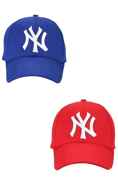 Unisex Ny Nakışlı Mavi Kep Şapka 2'Li Set