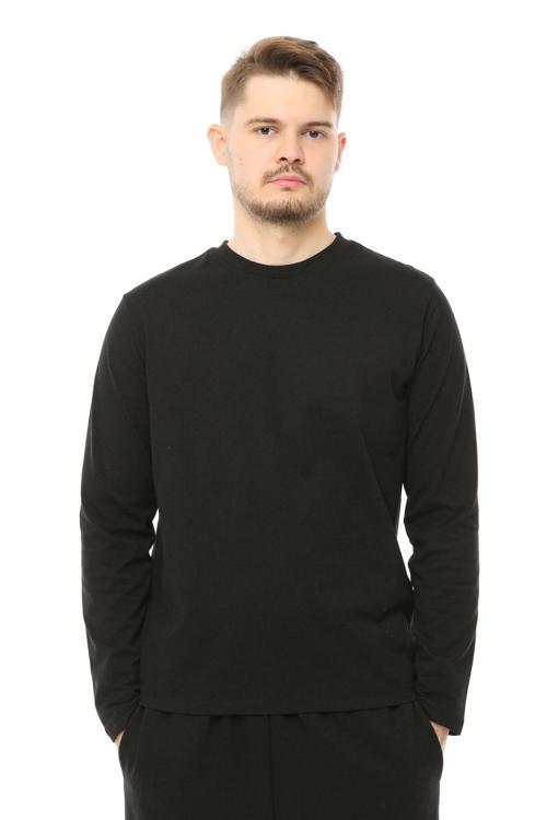 Erkek Uzun Kollu Bisiklet Yaka Tişört Siyah