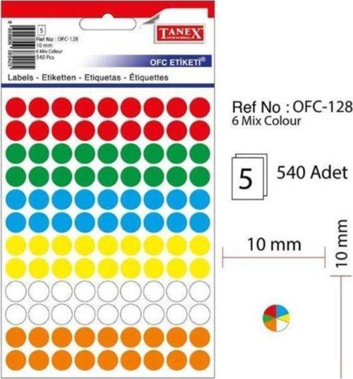 Ofc-128 Renkli Mix Colour Yuvarlak Ofis Etiketi 10 Mm 5 Syf-540Adt