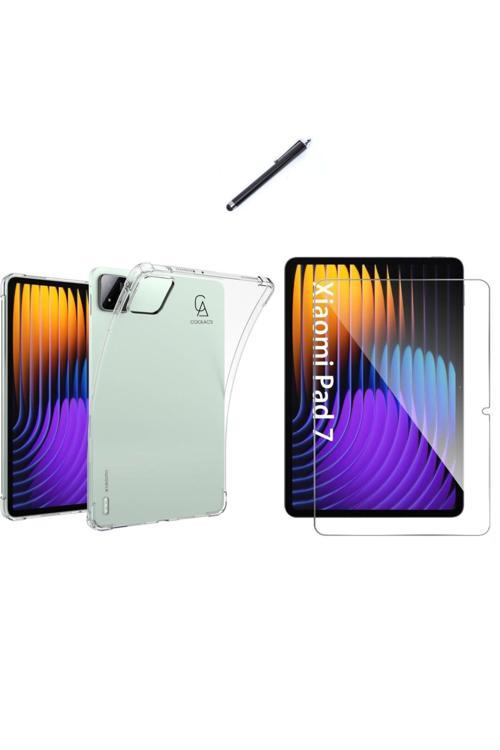 20068310 Xiaomi Pad 7 11.2 Inç İle Uyumlu Şeffaf Esnek Silikon Tablet Kılıfı Ekran Koruyucu Ve Kalem