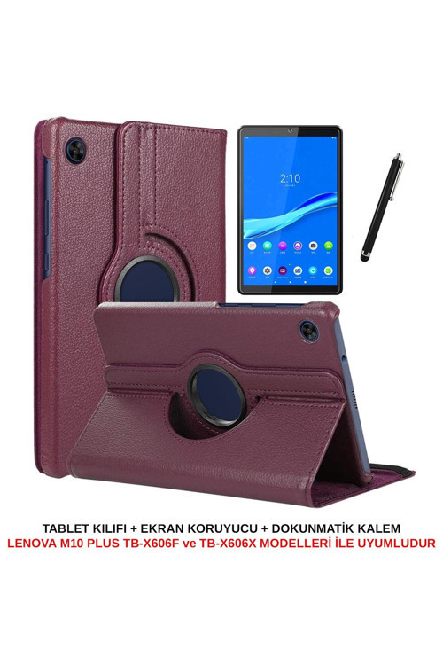 20068310 Lenova M10 Plus Tb-X606X Tb-X606F Kılıf Uyumlu Dönebilen Kılıf + Ekran Koruyucu + Dokunmatik Kalem