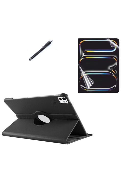 20068310 Apple İpad Pro 13 Inç 2024 M4 (A2925-A2926) Dönebilen Tablet Kılıfı + Ekran Koruyucu + Tablet Kalem