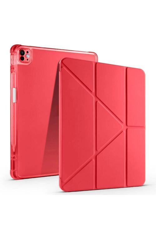20068310 Apple İpad Air 13 Inç 2024 (A2898-A2899) Kılıf 3 Farklı Stand Kalemlikli Tri Folding Tablet Kılıfı