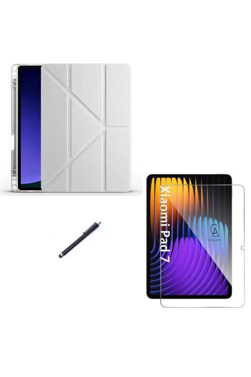 20068310 Xiaomi Pad 7 Pro 11.2 İnç Uyumlu Tri Fold Kalemlikli Tablet Kılıfı Ekran Koruyucu Kalem Seti