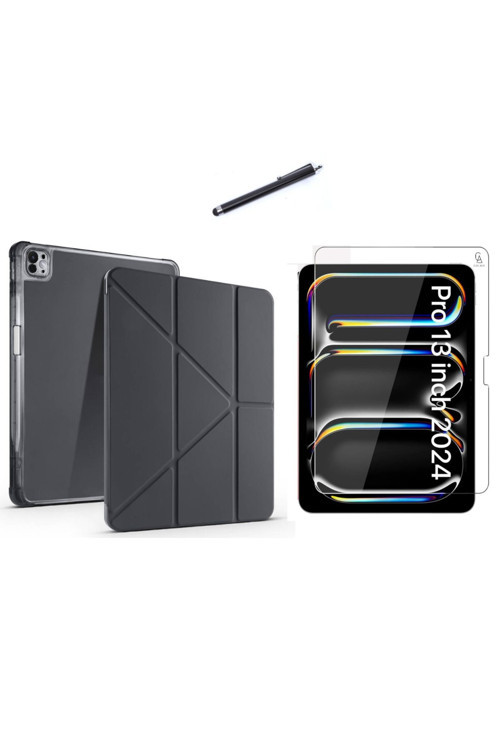20068310 Apple İpad Pro 13 2024 M4 (A2925-A2926) Tri Fold Kalemlikli Tablet Kılıfı Ekran Koruyucu Ve Kalem
