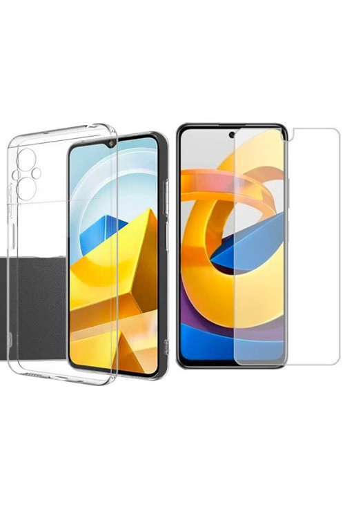 20068310 Xiaomi Poco M5 Uyumlu Kılıf Esnek Silikon Telefon Kılıfı Ve Temperli Cam Ekran Koruyucu