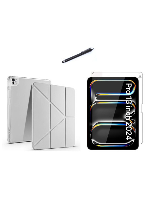 20068310 Apple İpad Pro 13 2024 M4 (A2925-A2926) Tri Fold Kalemlikli Tablet Kılıfı Ekran Koruyucu Ve Kalem